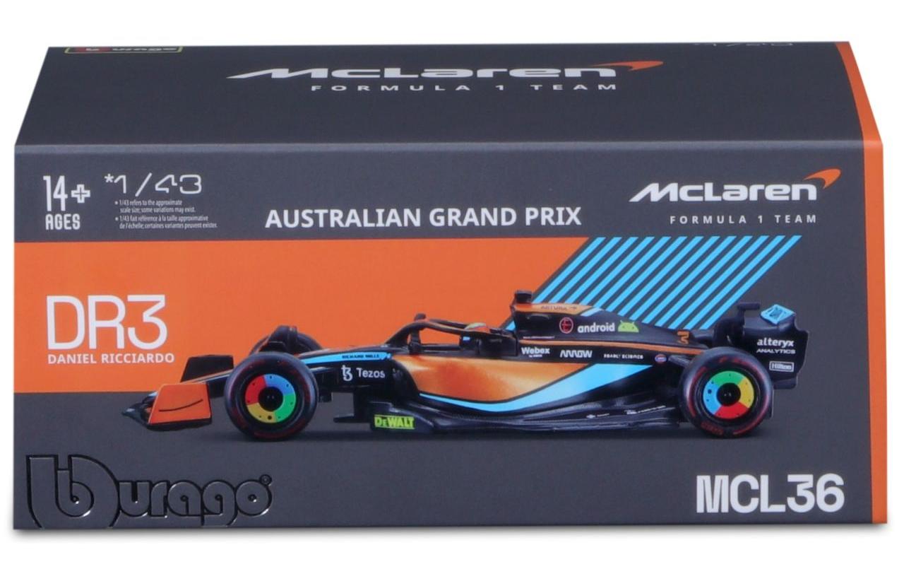 McLaren Mercedes F1 MCL36 Ricciardo 2022 1:43Sammlermodell im Massstab 1:43