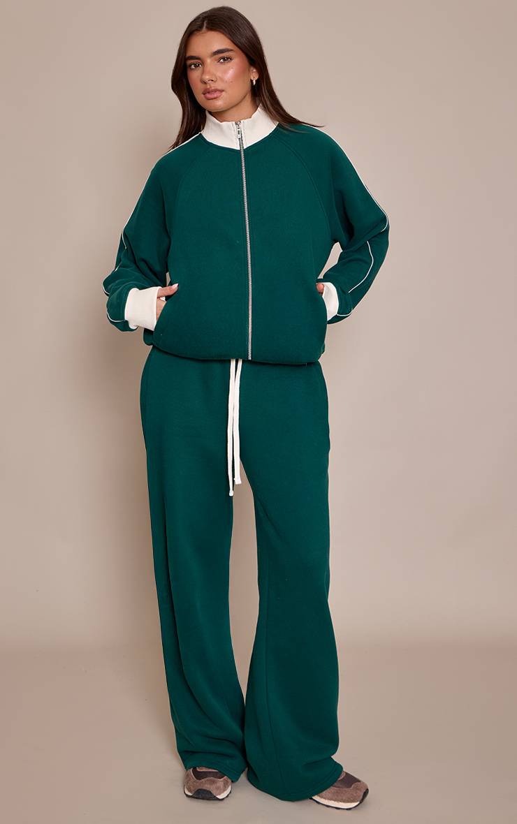 Forest Green Joggers À Jambe Droite Avec Cordon De Serrage Et Coutures Contrastées