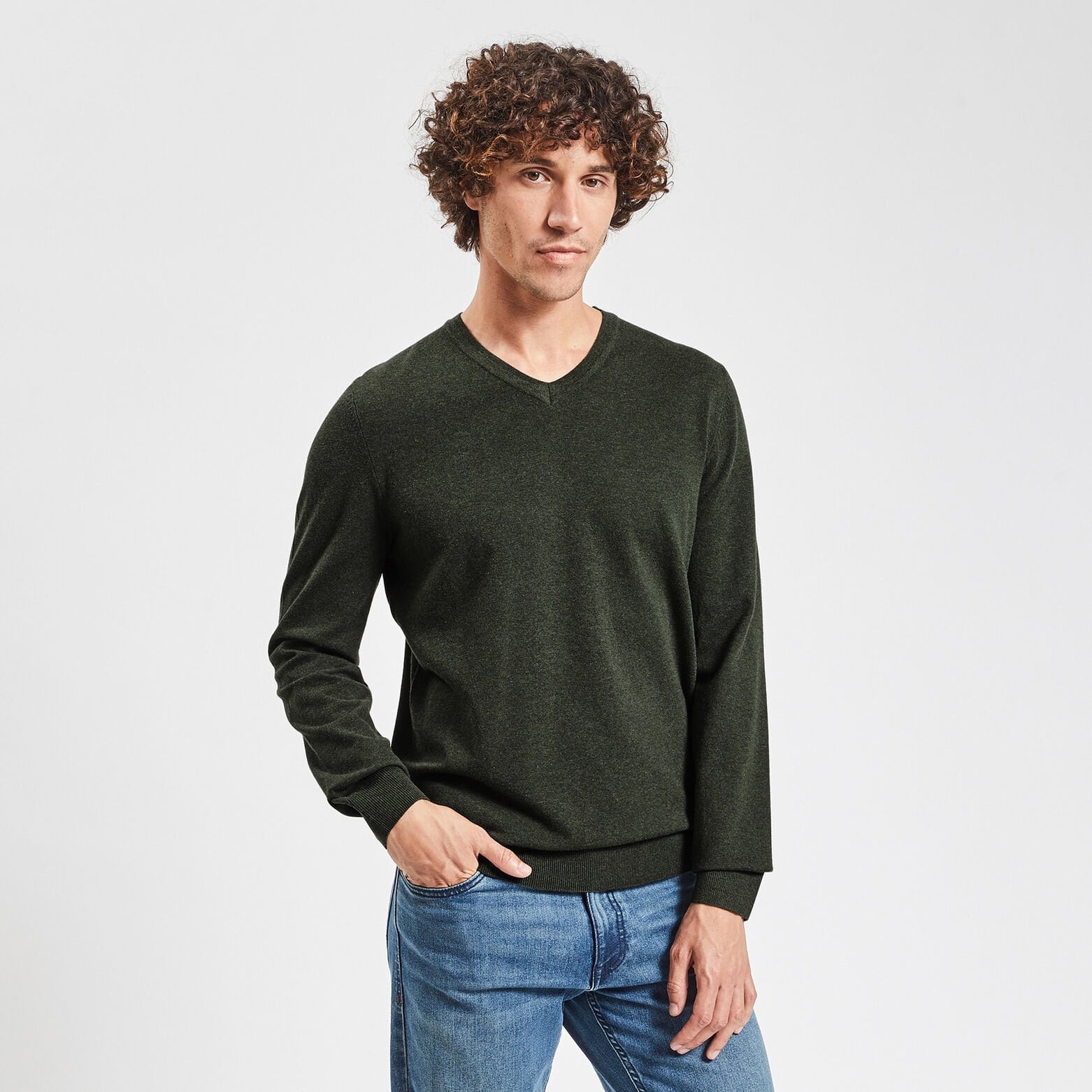 Pull essentiel à col v Vert
