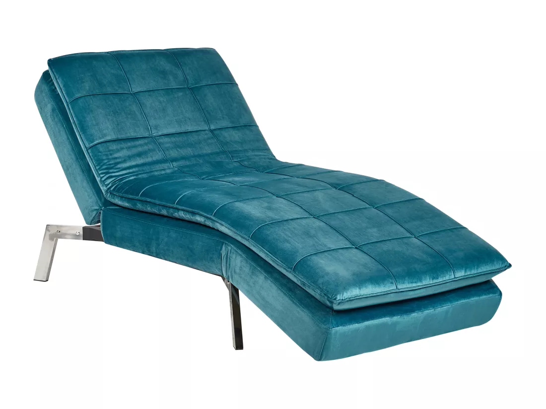 Chaise longue en velours bleu sarcelle LOIRET
