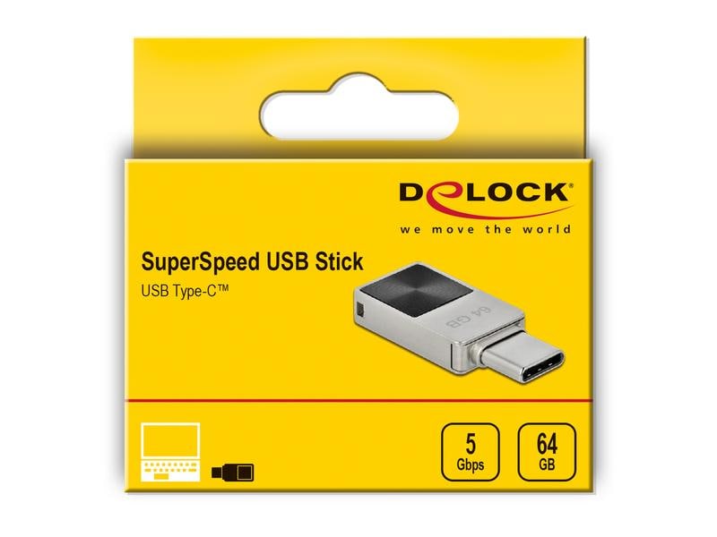 Delock USB-Stick Mini 3.2 Gen 1 64 GB Delock Mini USB 3.2 Gen 1 USB-C Speicherstick 64 GB – Metallgehäuse