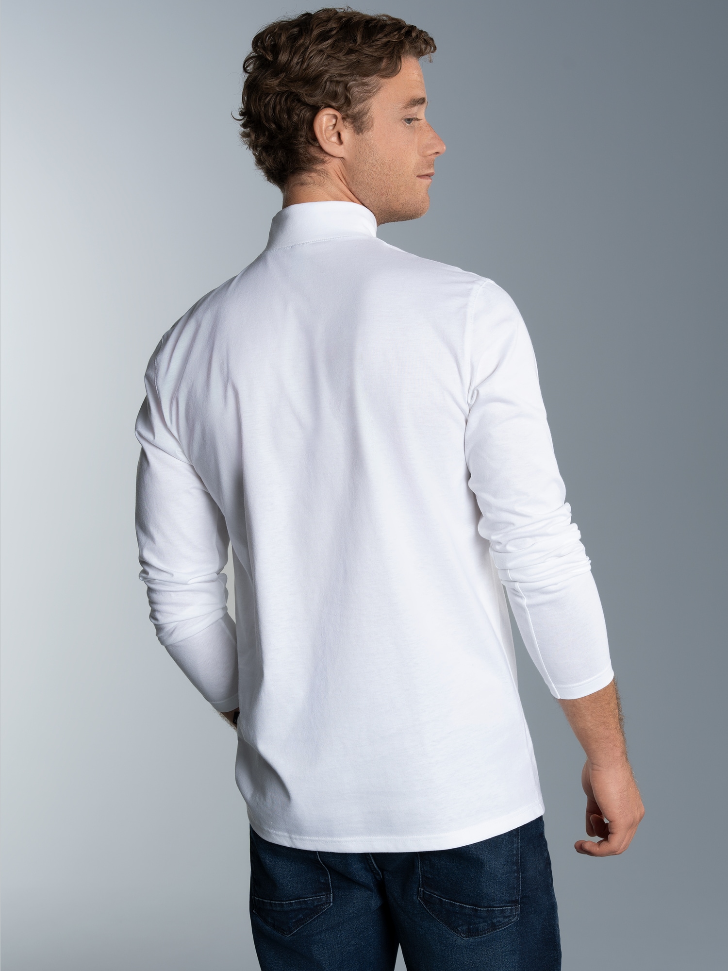 Langarm Shirt mit Stehkragen Weiss