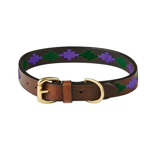 Coleira de couro para cães nas cores marrom/roxo/azul claro