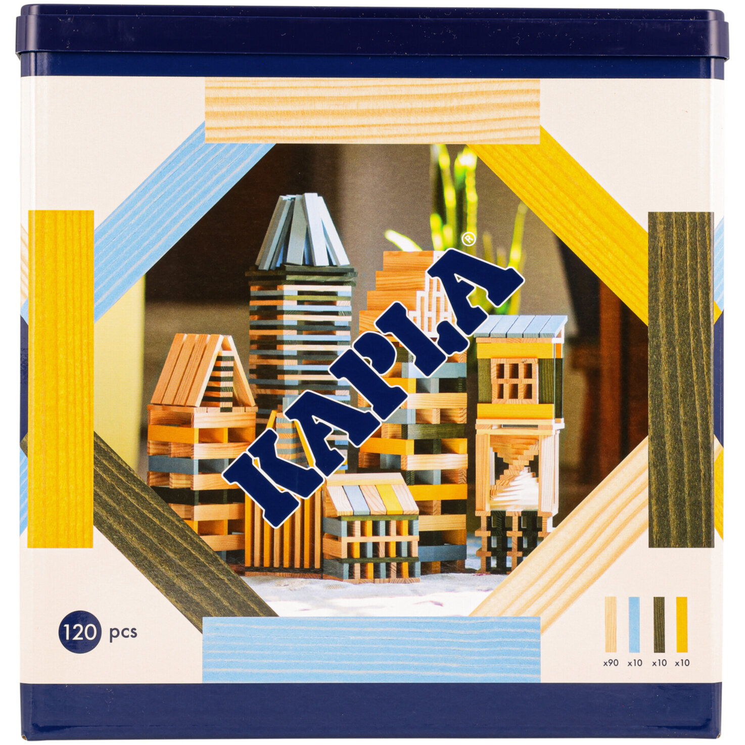 Kapla-Baukasten 120 Stück hellblau gelb & grün
