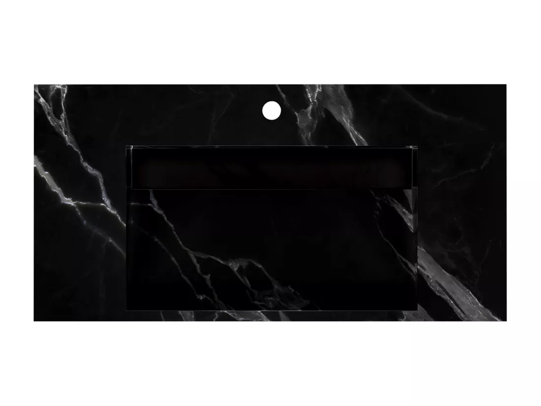 Vasque suspendue en solid surface effet marbre noir - TAKOTNA - L90.2 x l45.2 x H8 cm