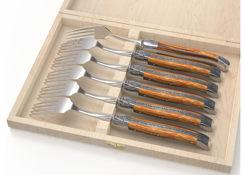 Service de 6 fourchettes Laguiole avec un manche en bois de serpent et mitres en acier inoxydable