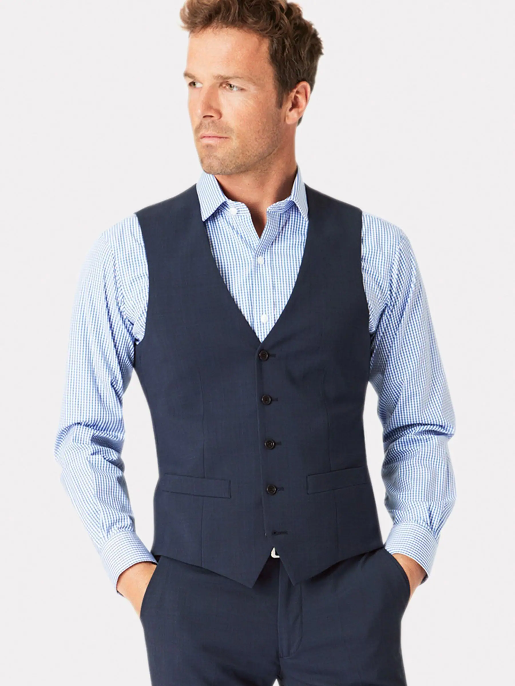 Blauw - Brook Taverner Check Washable Waistcoat