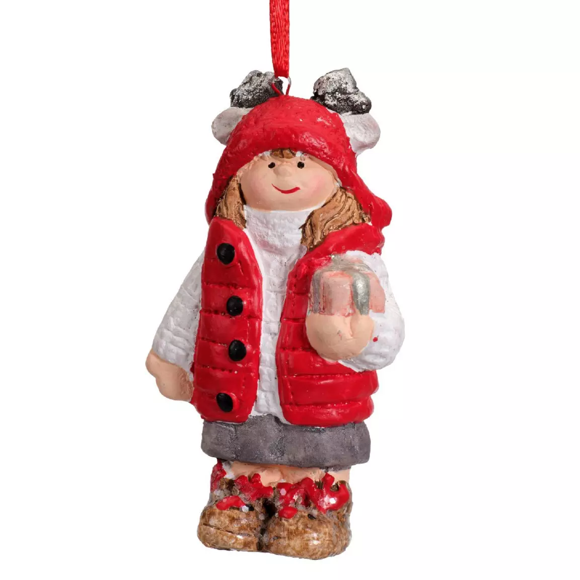 Suspension de Noël terre cuite (H8 cm) Chérubine Rouge