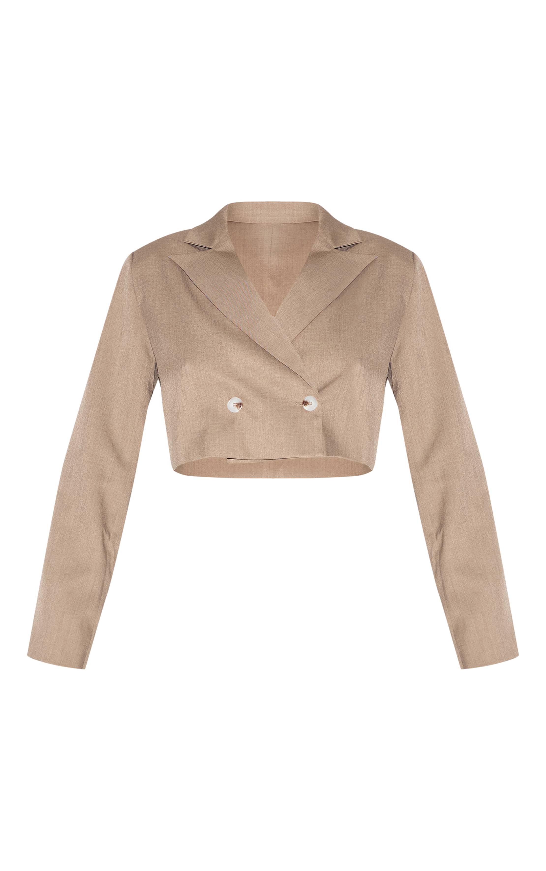 Champignon Blazer Court Boxy Ajusté En Tissu Tissé Grande Taille - Ensemble Coordonné