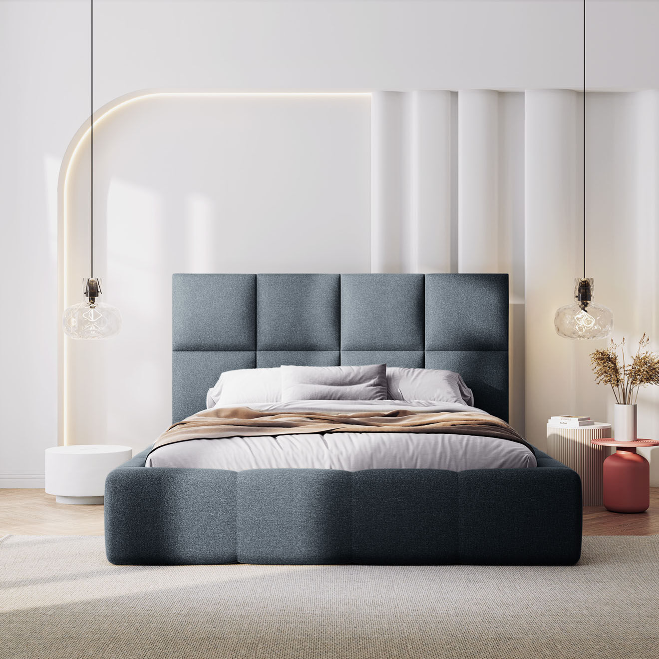 Maison Héritage Lit avec coffre de rangement Isa bleu foncé - 230x185x125 cm