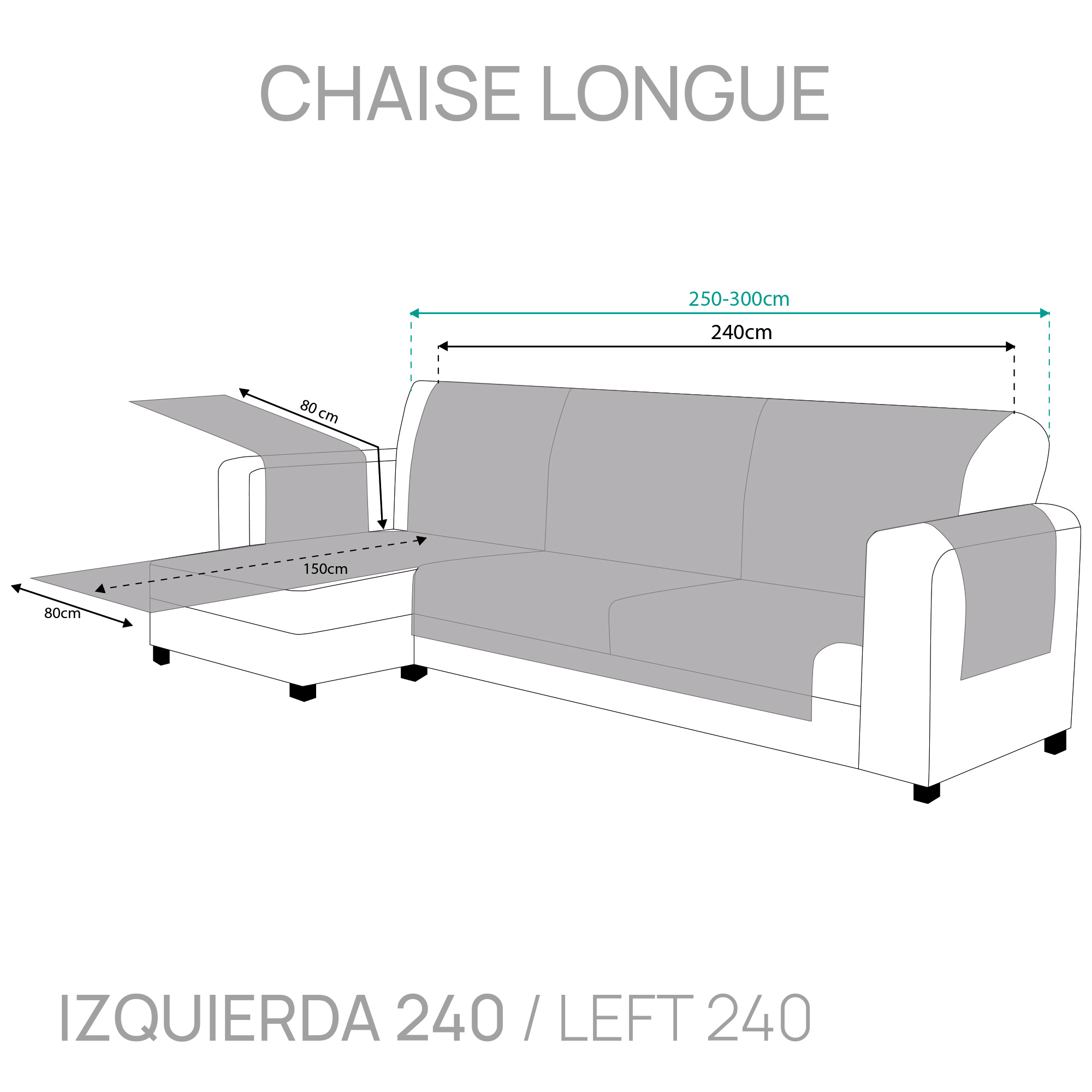 Capa protetora antimanchas para sofá com acabamento em veludo, azul, chaise longue com chaise à esquerda, 240 cm (250-300 cm)