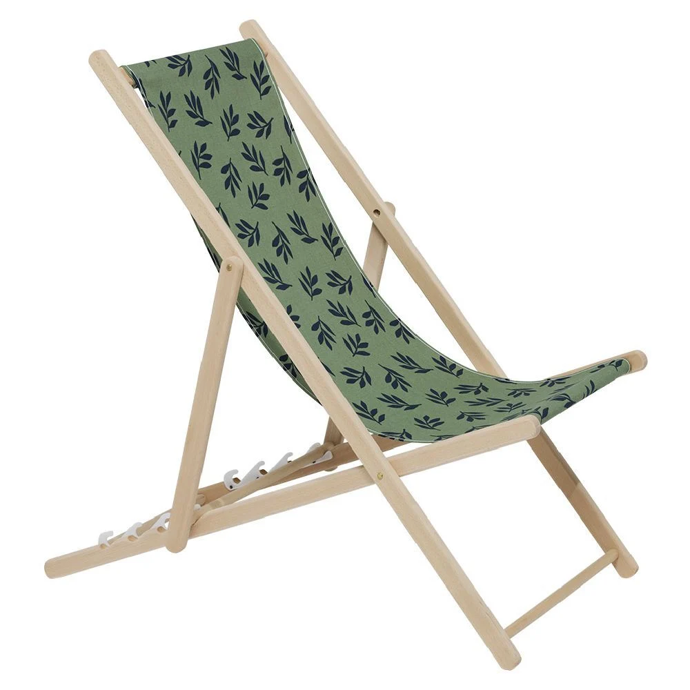 Chilienne Wodd hêtre et tissu coton vert motif olivier 96x56xH96cm