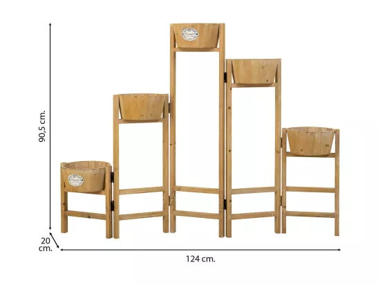 Support avec 5 paniers en bois marron 124x20x90,5h