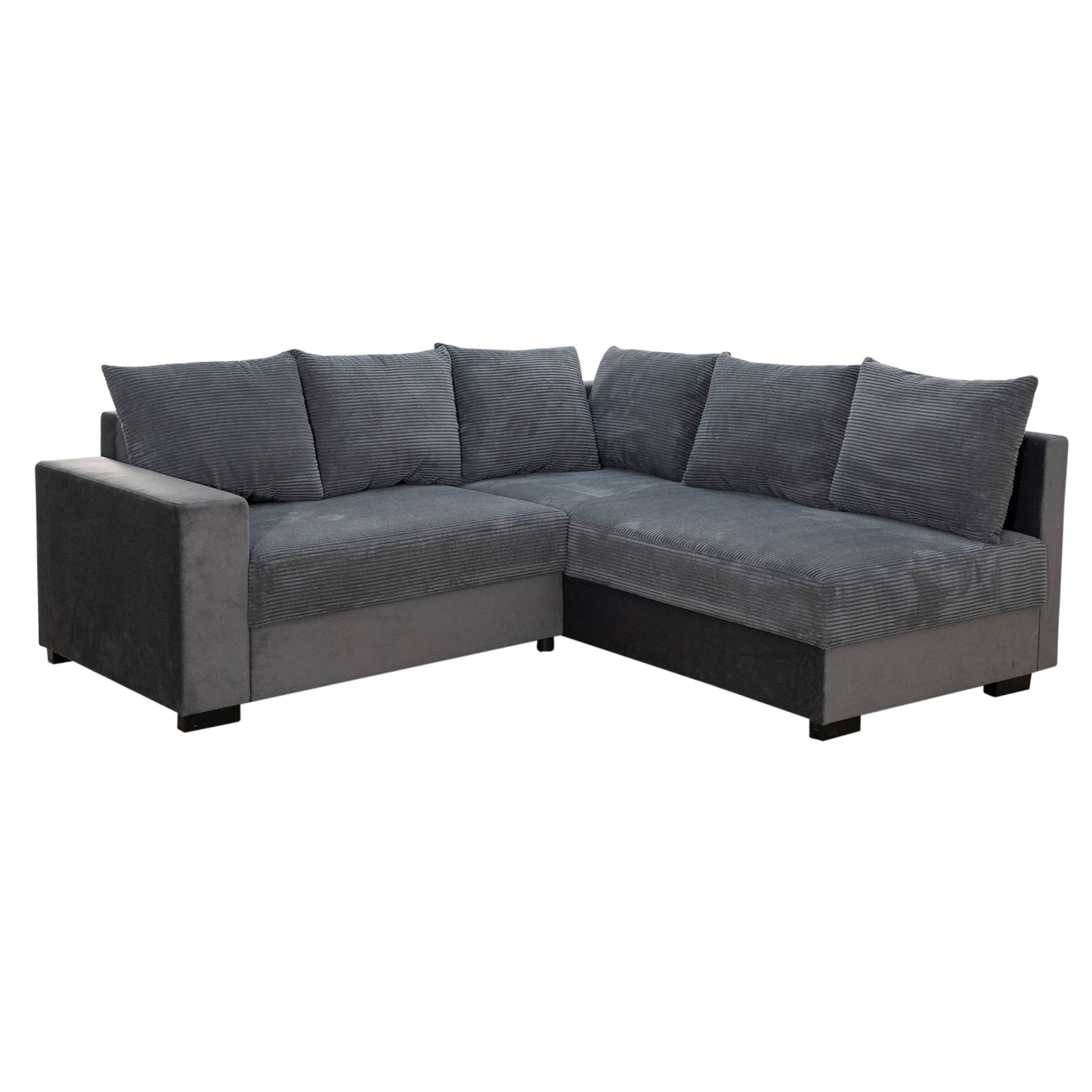 Ecksofa - grau - Cord - Ottomane rechts