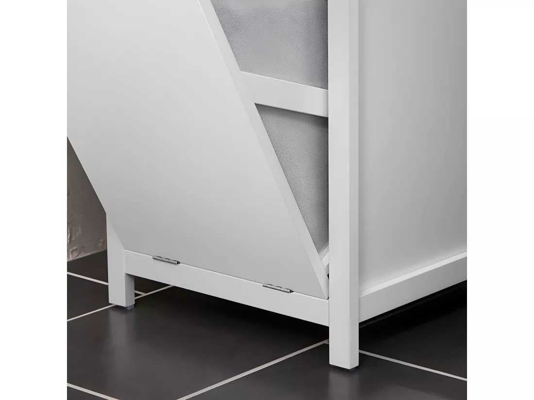SoBuy Armoire à Linge avec Sac à Linge, Meuble Bas de Salle de Bain, Commode pour Salle de Bain, Coffre à Linge, Porte Vêtement avec 1 Panier à Linge, Blanc, 40x35x90 cm, BZR96-W