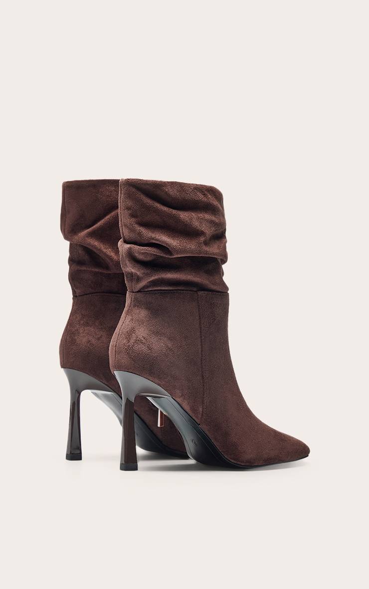 Chocolat Bottines À Bout Biseauté En Synthétique Froncée