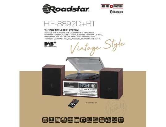ROADSTAR - Ampli hifi stéréo Hif-8892d+bt platine vinyle vintage radio dab/dab+/fm, lecte...
