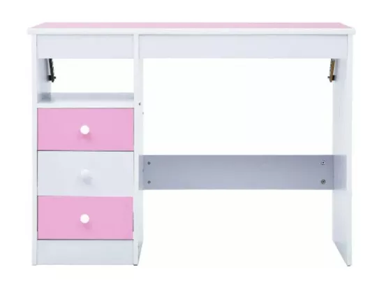Bureau enfant inclinable 3 tiroirs bois rose et blanc Sunny