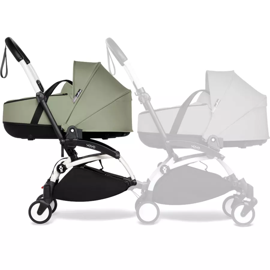 BABYZEN Kinderwagen YOYO 0+ connect White mit Liegewanne Olive