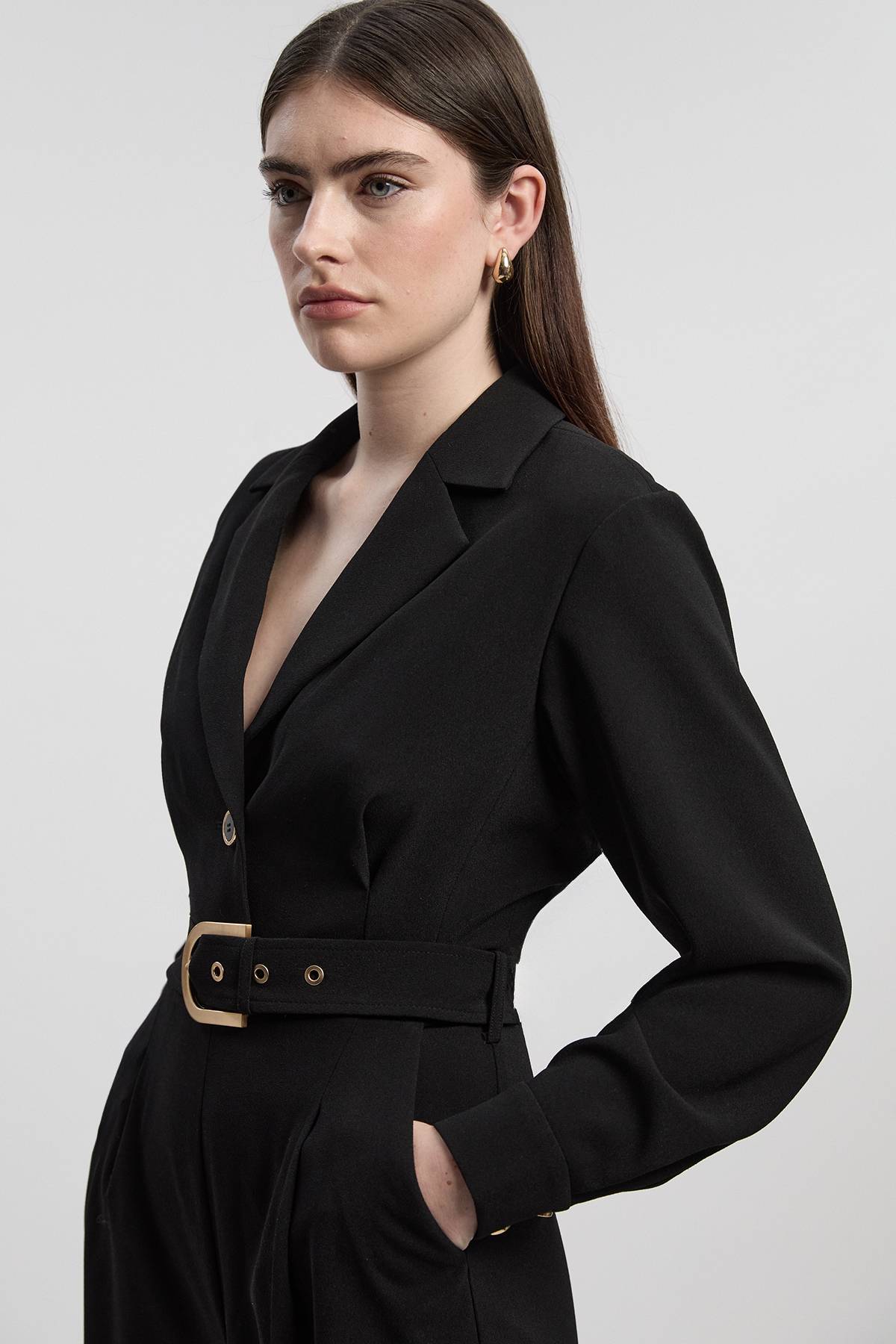KarenMillen Combinaison Pantalon Large Ceinturée en Crêpe Ajustée
