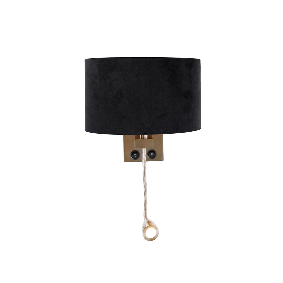 Wandlamp staal met ovale velours kap zwart 25cm - Brescia Combi