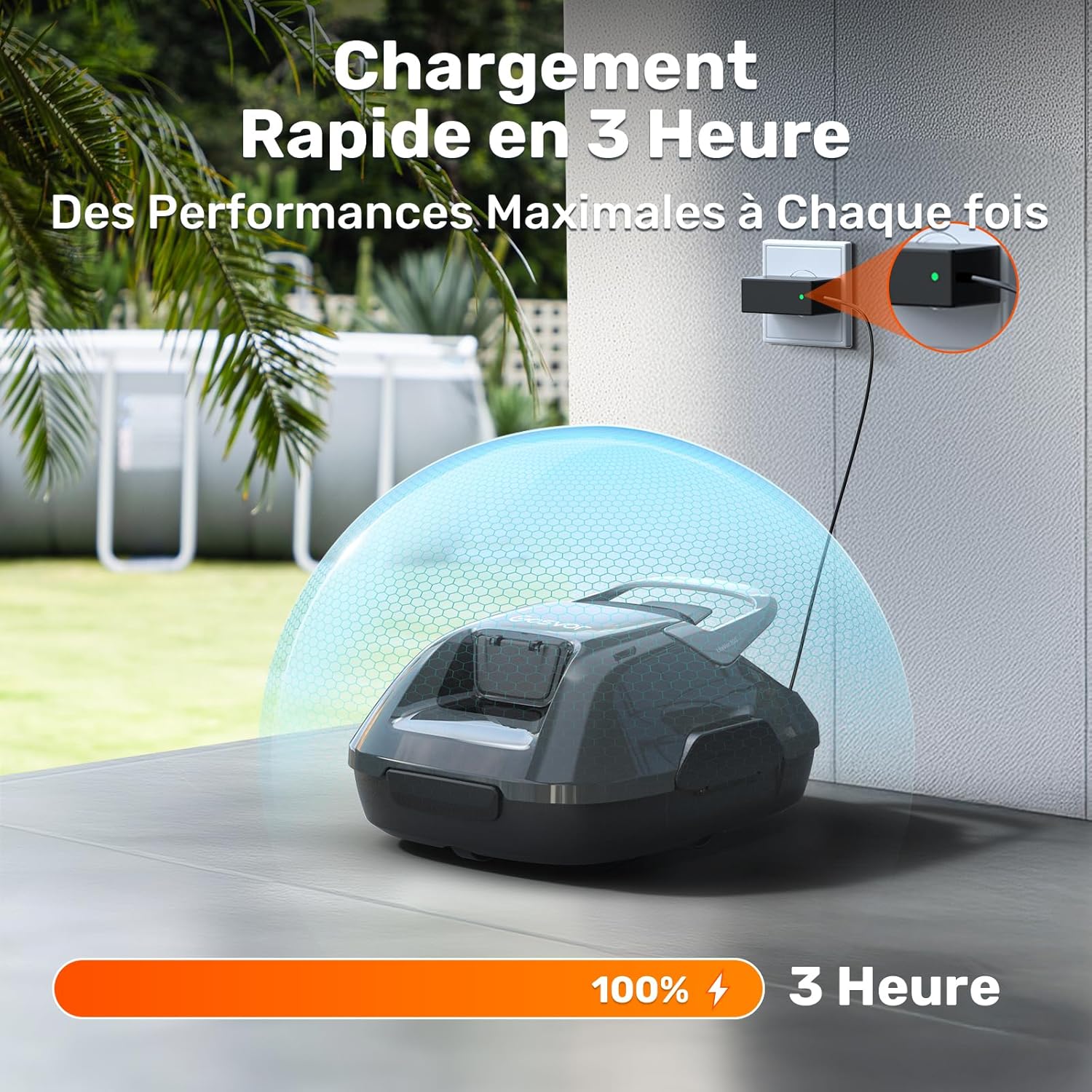 Kabelloser Poolroboter, Poolsauger mit automatischer Parkfunktion, automatische Reinigung mit Laufzeit von 90 Minuten, kompakter Poolreiniger, ideal für 80 m²
