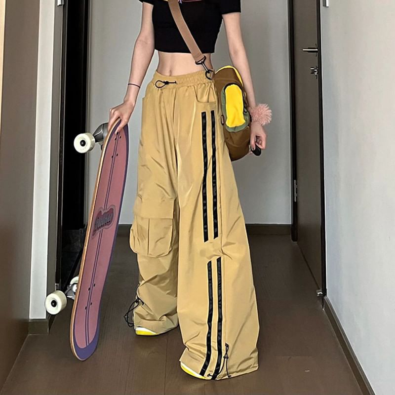 Rosesand - Lage taille gestreepte losse wijde joggingbroek