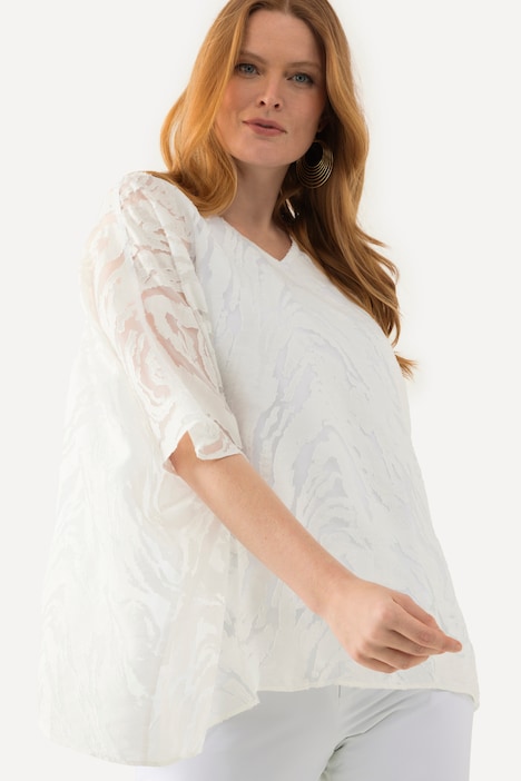 Tunika, Marmor-Design, Oversized, V-Ausschnitt, Halbarm