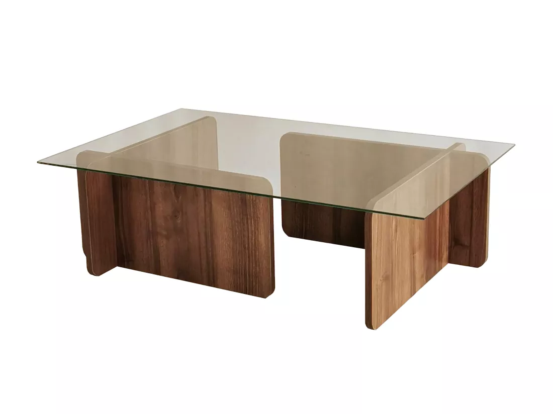Table basse en verre trempé - Naturel foncé et Transparent - AZRA