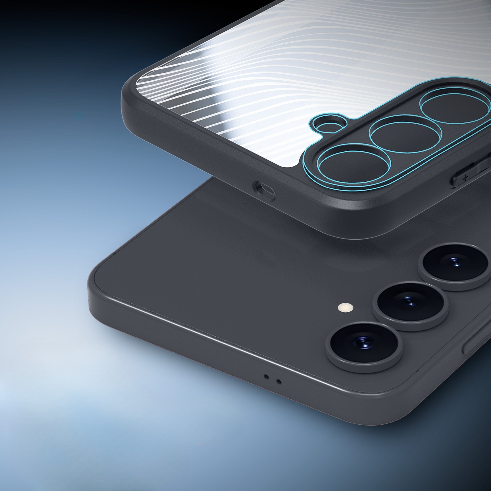 Samsung Galaxy S25 FE Hybrid Hardcase Hülle TPU Bumper   Kunststoff Rückseite mit Kameraschutz - Schwarz / Transparent