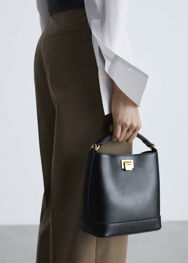 MANGO Mini shopper bag with metallic deta Black