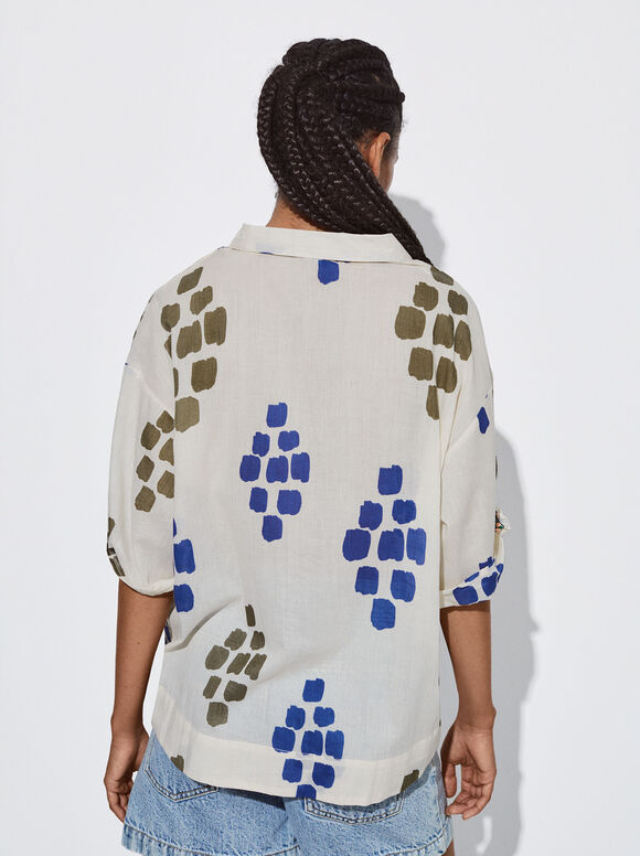 Camisa de algodão estampada - Branco-sujo