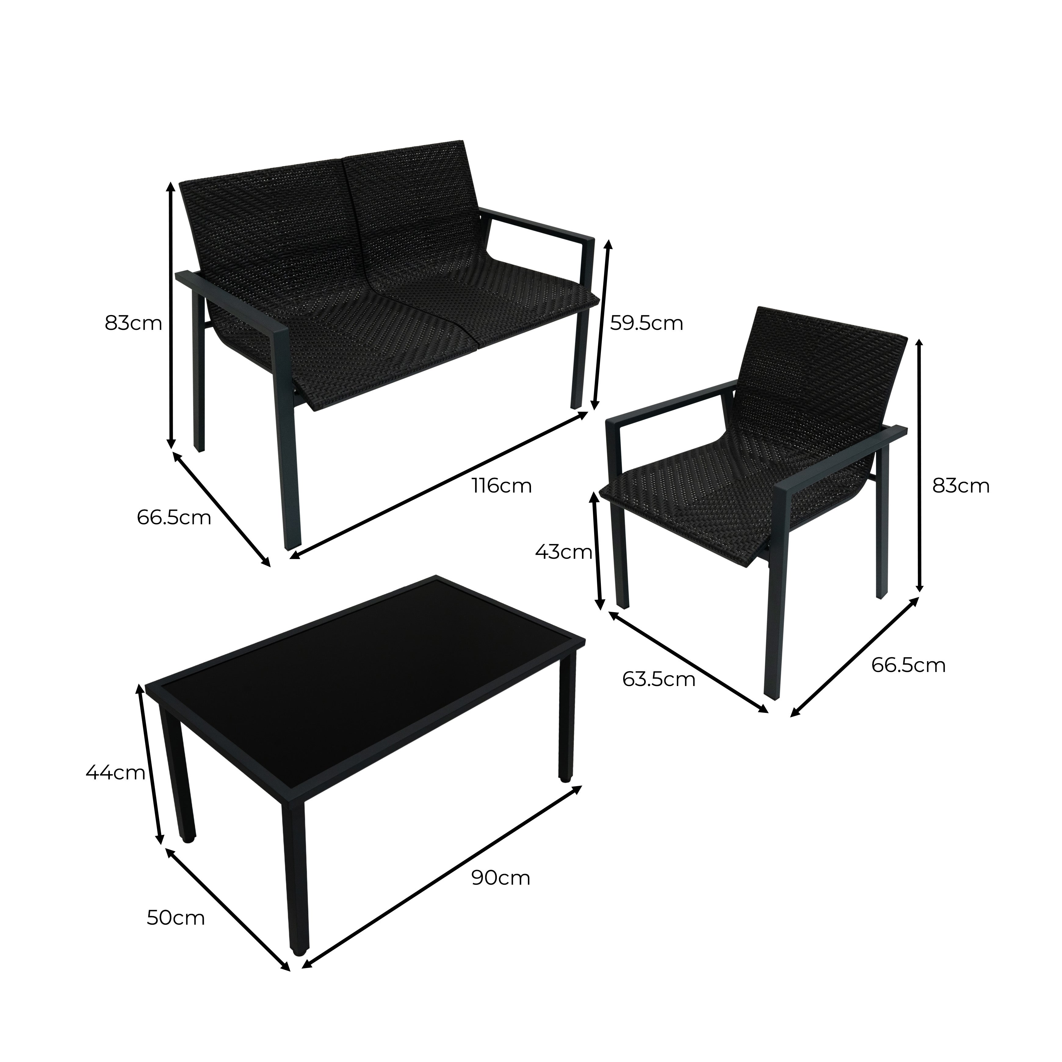 Rotan Terrasmeubilair Tuinset - Zwart