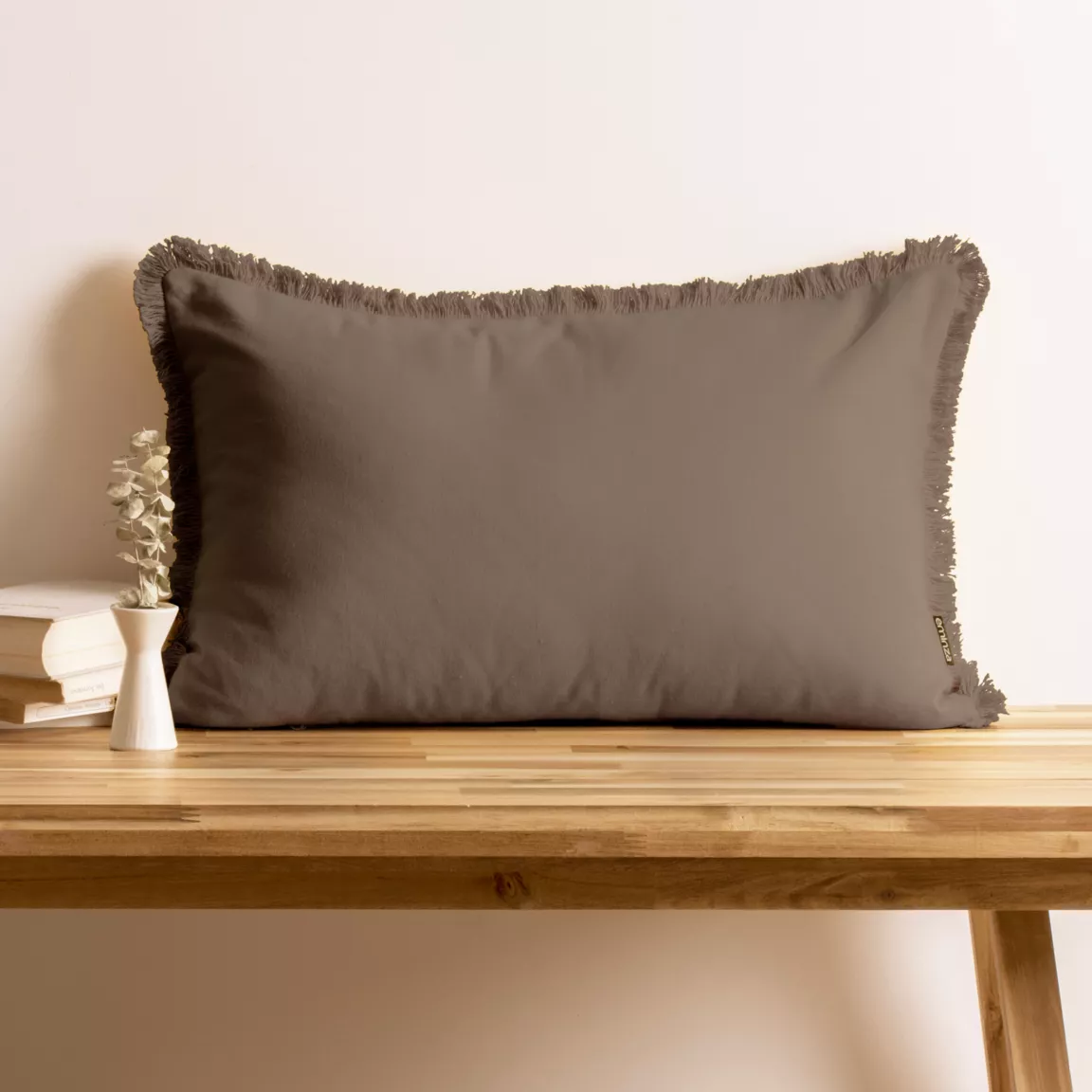 Coussin rectangulaire coton (40 x 60 cm) Pixel franges Taupe