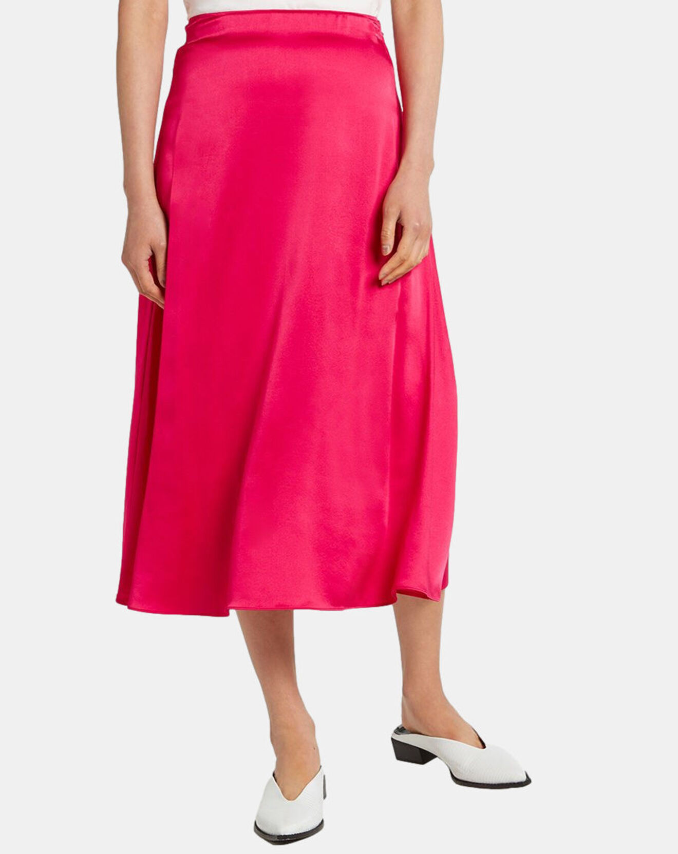 Galeries Lafayette Jupe midi 100% Soie Zazie rose fuchsia