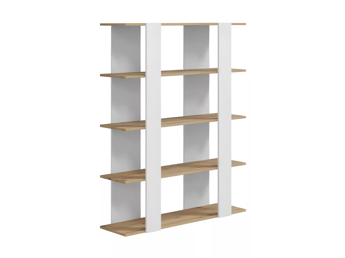 Étagère 5 niveaux Blanc Mat/Chêne - IDEAX - L 108 x l 31 x H 136 cm