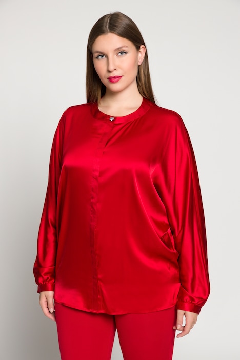 Satinbluse, oversized, Rundhals, Fledermausarm