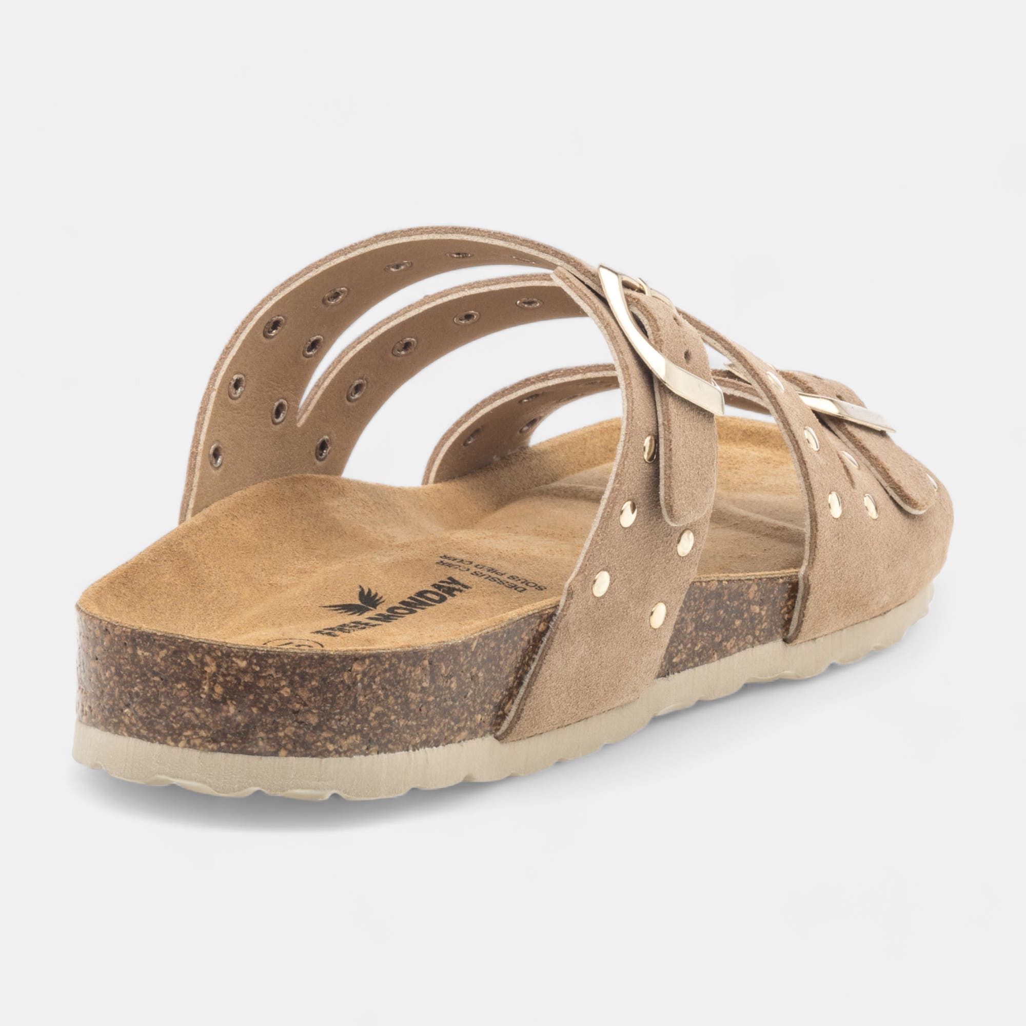 Mules semelle liège Femme en cuir taupe