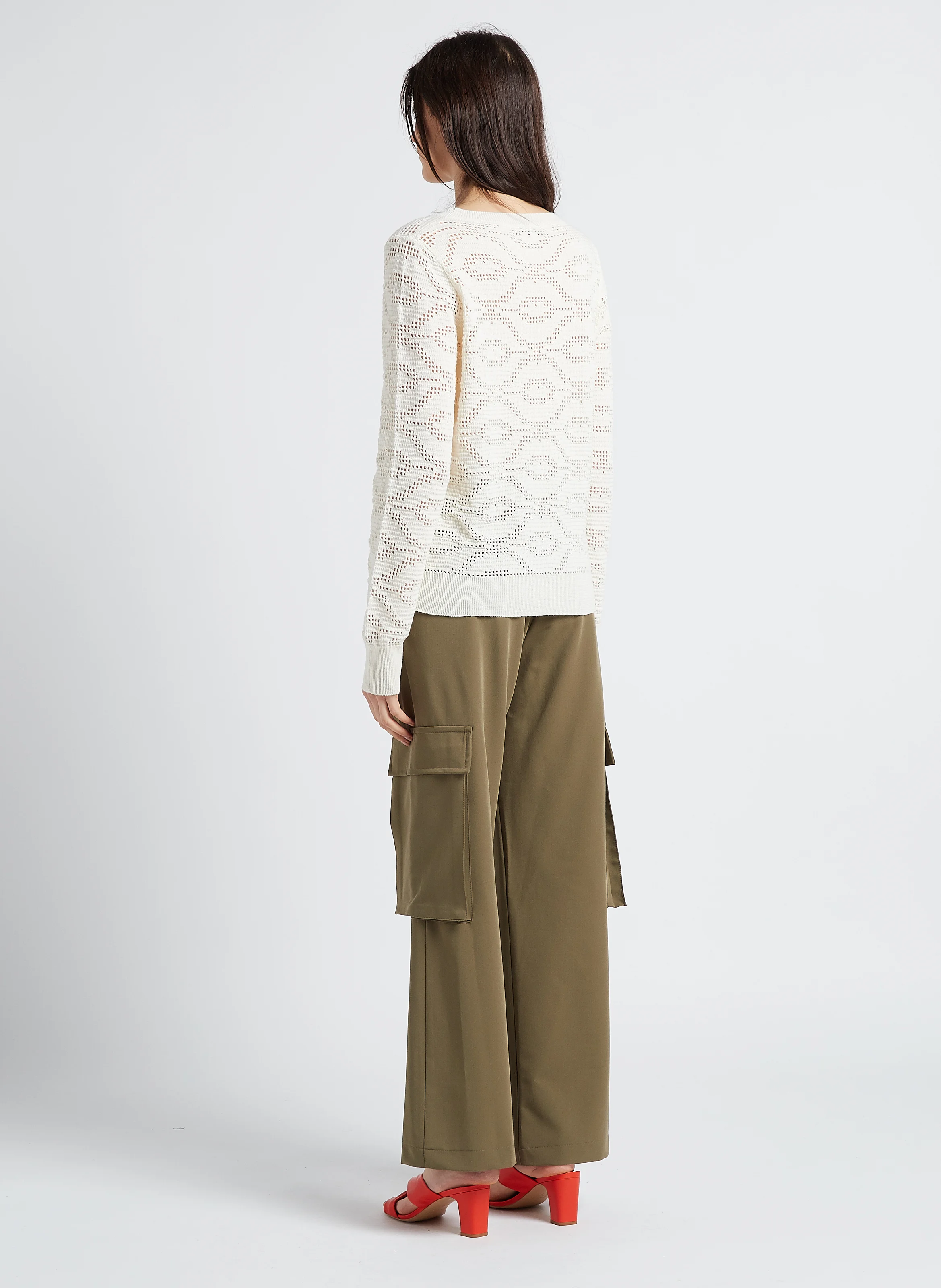 PERPLEXE - Pull col rond ajouré en coton mélangé | Blanc