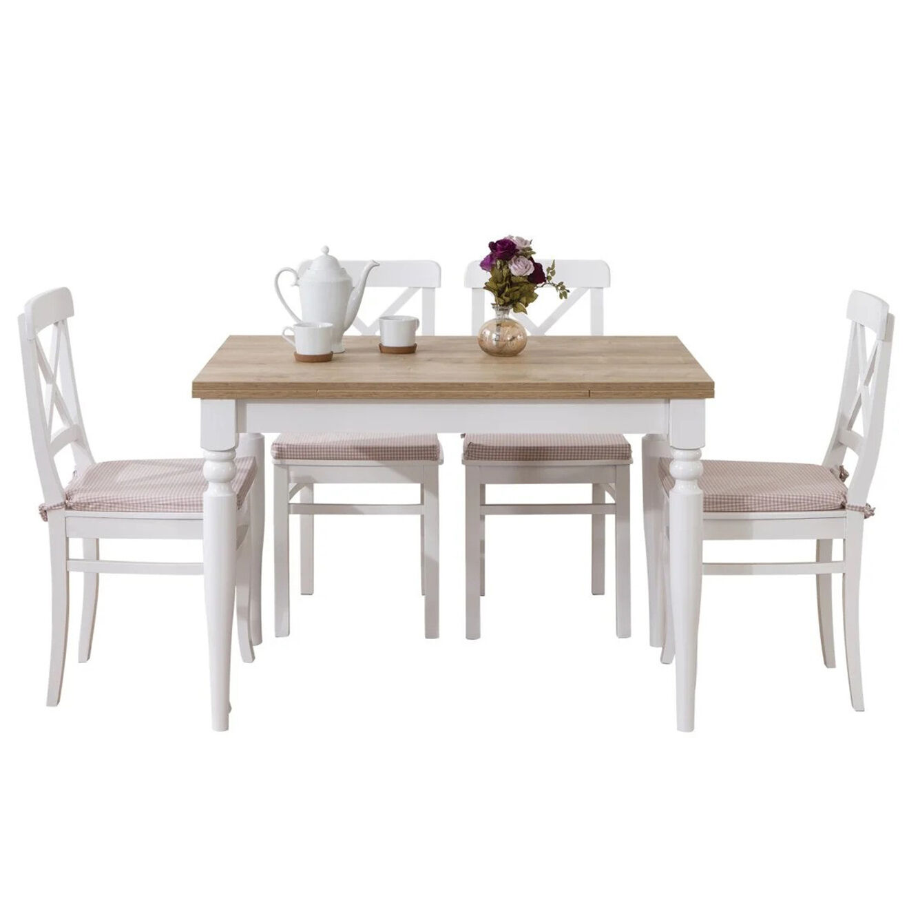 Homitis Table à manger + 4 Chaises Albero blanc
