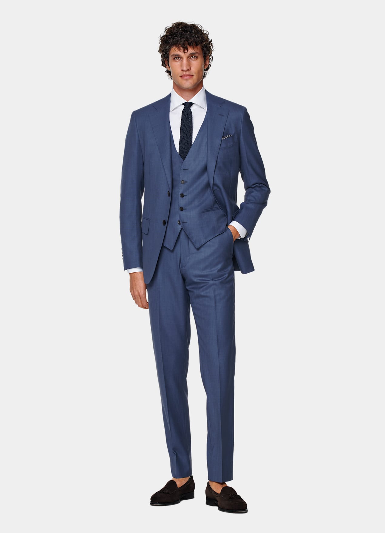 Costume trois pièces Lazio coupe Tailored bleu moyen