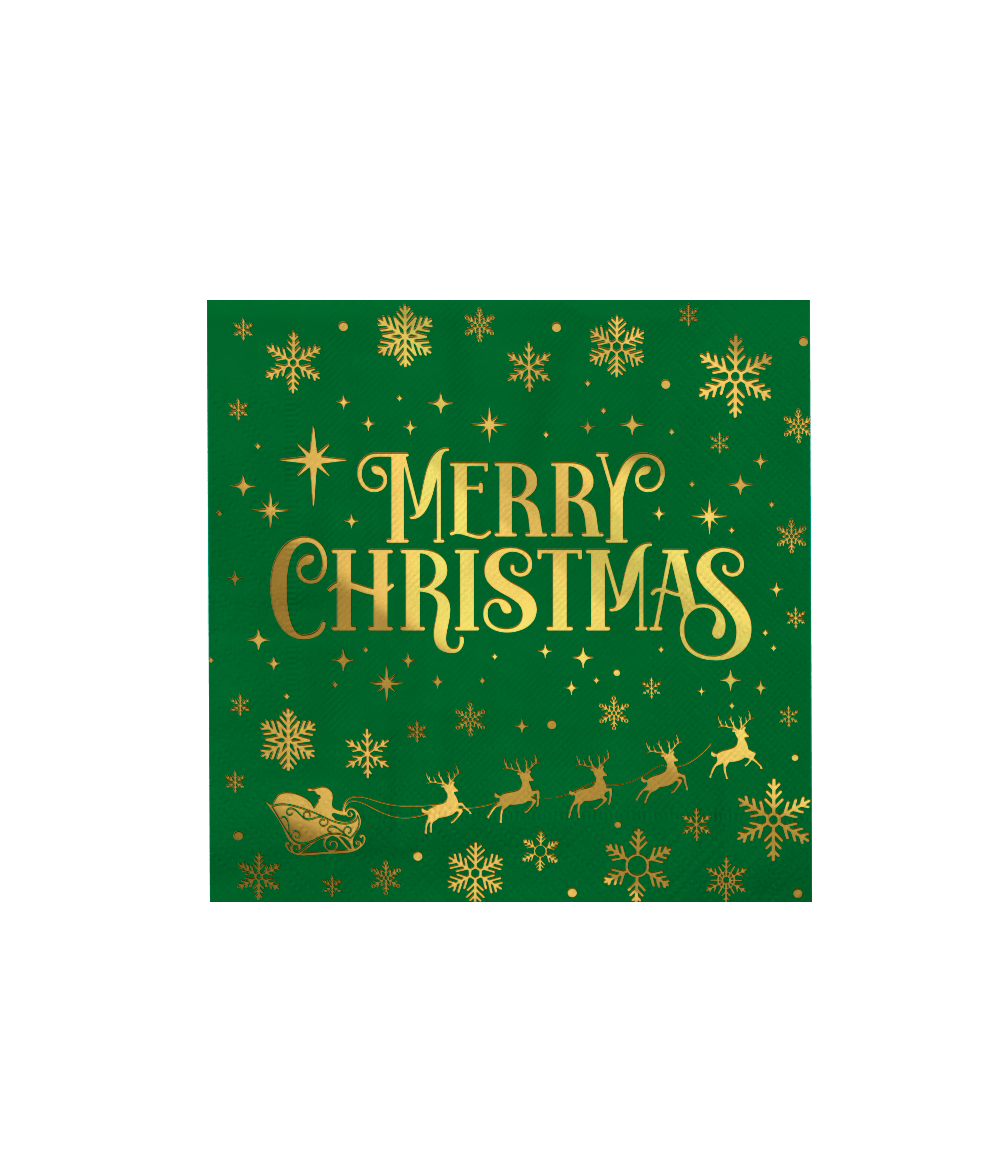Kerst Servetten Groen Goud Merry Christmas 16cm 16st