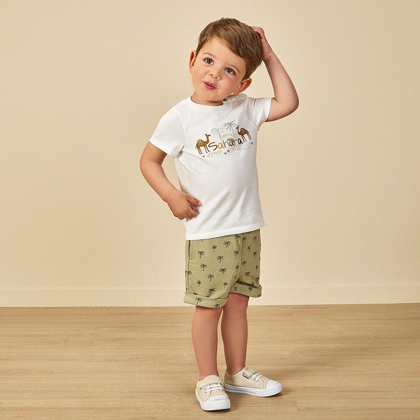 Ensemble 2 pièces motifs palmiers pour bébé garçon - Ecru