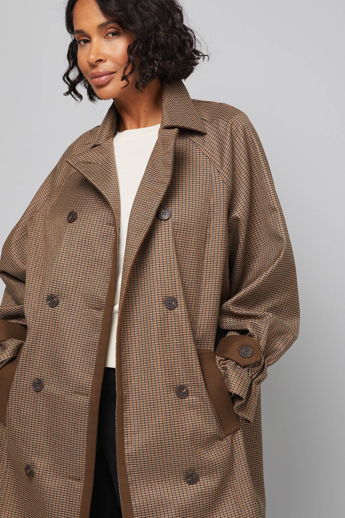 Wallis Manteau à Col à Carreaux Marron