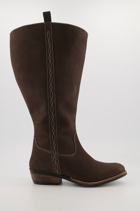 Lederstiefel, 3XL-Schaft, Zierband, Reißverschluss