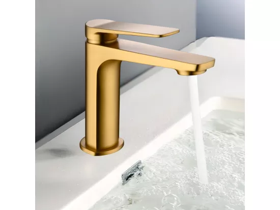 Robinet Mitigeur de Lavabo anti-calcaire Bec Bas Or Brossé IMEX NAPOLES BDN047-1OC