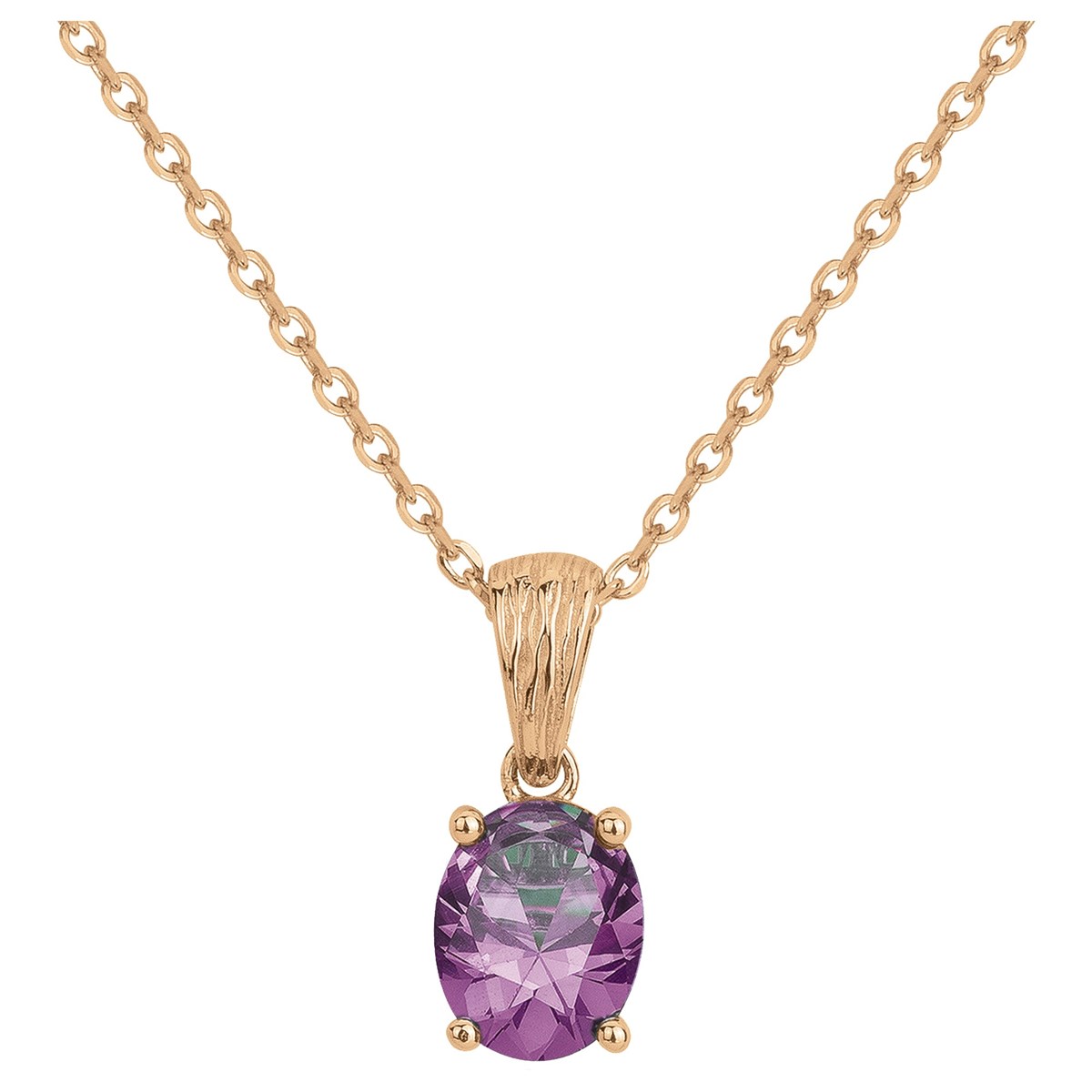 Collier mono-motif ELISABETH en Plaqué Or avec pierre synthétique mauve amethyste