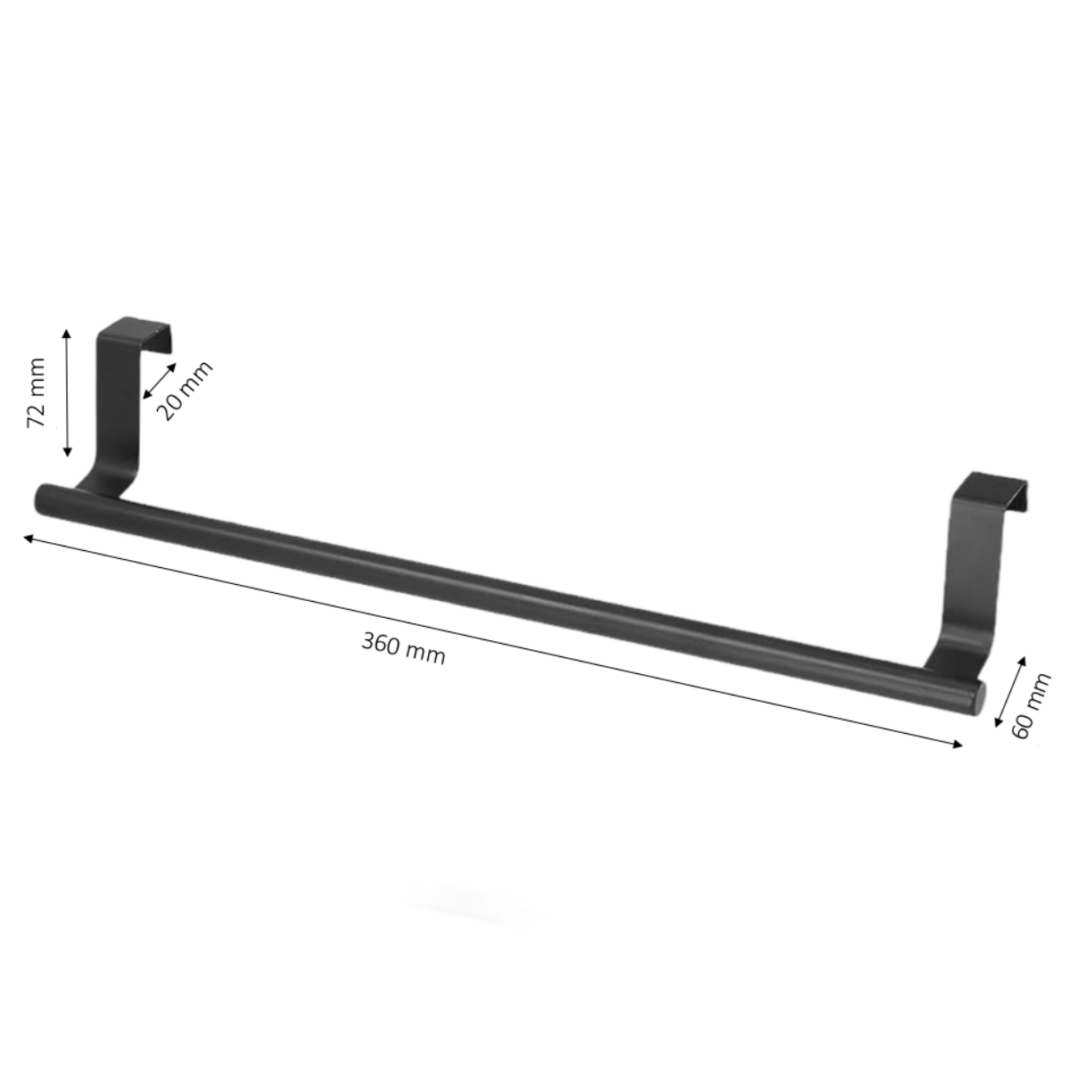 VALI Zwart- 36cm handdoekstang