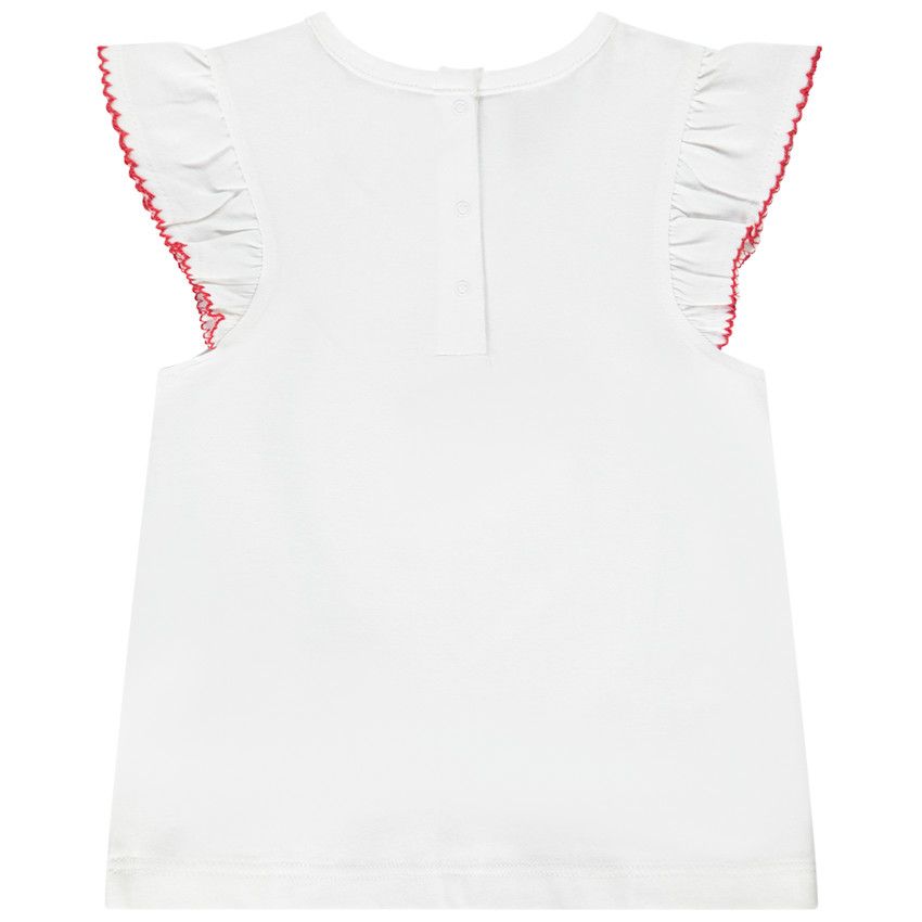 T-shirt manches courtes festonnées print fleurs pour bébé fille - Blanc