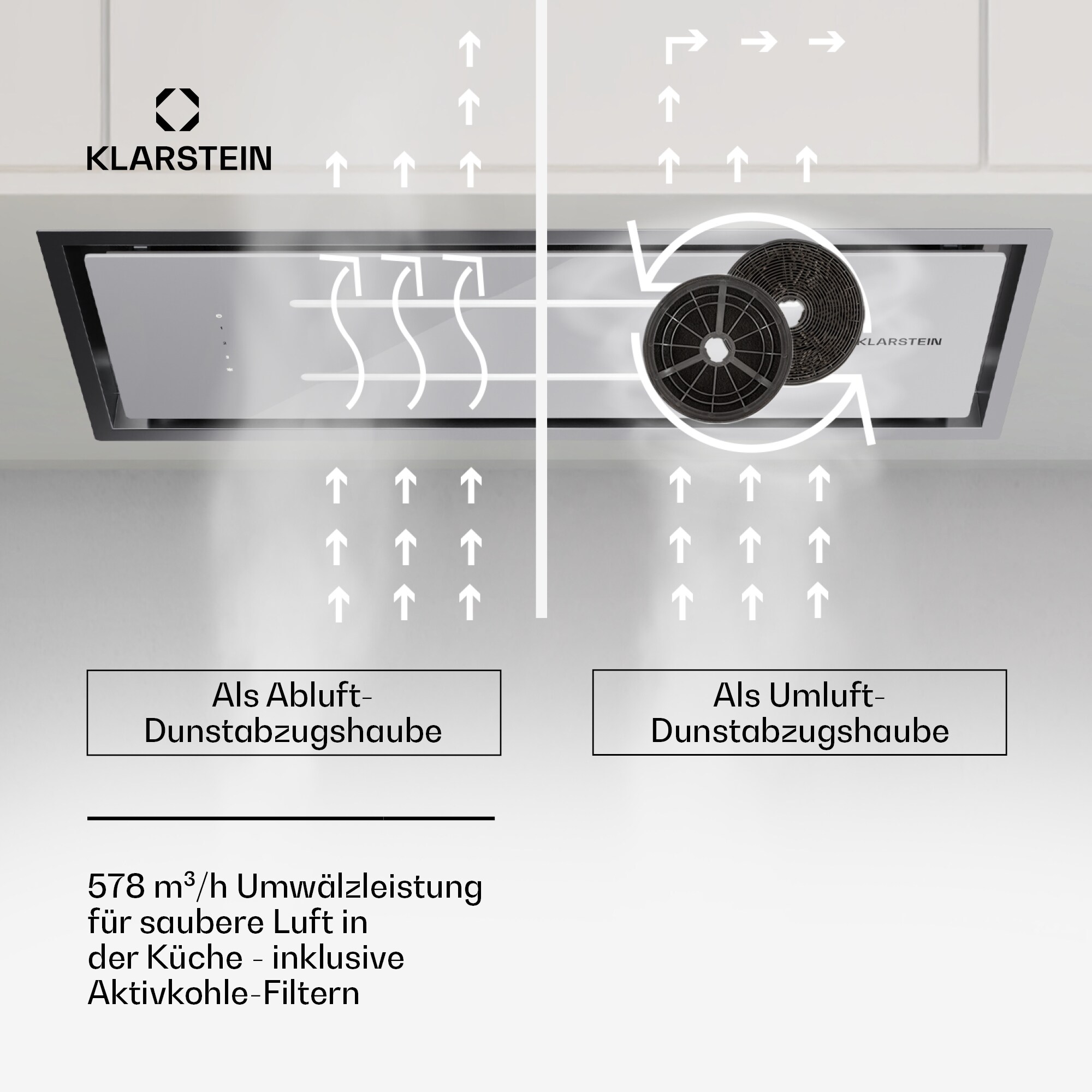 High Line Eco 90 Deckenhaube 90 cm 436 m³/h Stufen Fernbedienung Ambientelicht Weiß